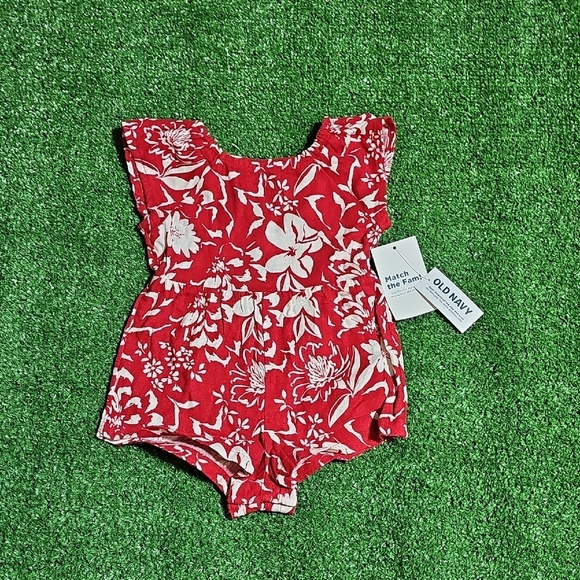 Old Navy Other - Old Navy Red and White Floral Baby Romper